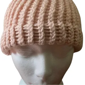 Handmade light pink knit beanie hat for adults thumbnail 2