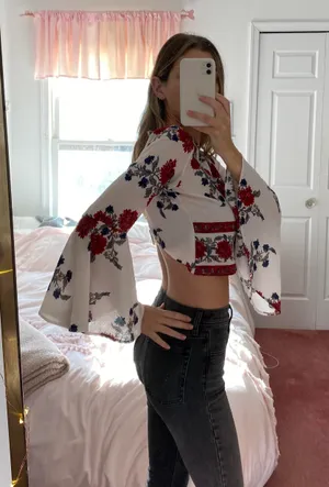 Floral Bell Sleeve Crop Blouse Multi thumbnail 5