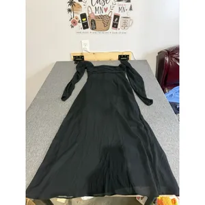 Abercrombie Women's Black Sheer Chiffon Pleated Long Sleeve Maxi Dress Size ST thumbnail 2