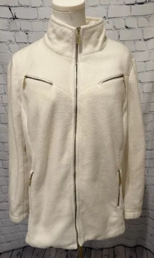 Bob Mackie QVC Wearable Art ivory/cream fleece jacket Size Large thumbnail 1