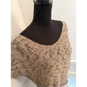 MOTH by Anthropologie Mixed Media Marled Knit Layered Chiffon Hem Top Neutral thumbnail 3