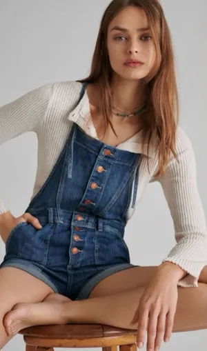 Anthropologie Pilcro Everyday Button Front Denim Short Overalls thumbnail 1