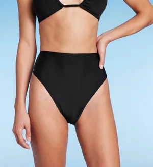 NWT Wild Fable High Leg Cheeky High Waist Bikini Bottom PID-PR227R XS Black thumbnail 1