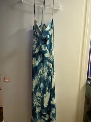 Open Edit XS 34” Womens Tank Maxi Slip Dress Blue White Abstract Floral New NWT thumbnail 9