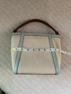 Tory Burch McGraw bucket canvas small tote bag cream blue thumbnail 15