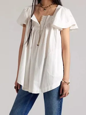 Free People We The Free Riley Embroidered Tunic in Clean Ivory White NWT thumbnail 1