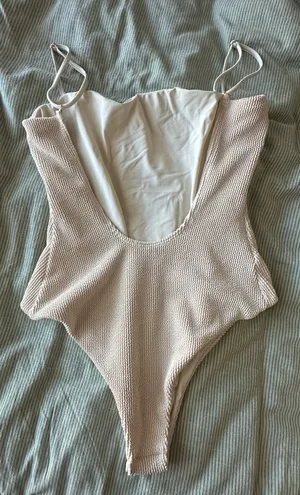 Cream ribbed one piece swimsuit thumbnail 1