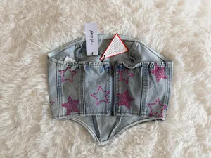 Nasty Gal Star Hotfix Denim Bandeau Top US 2 thumbnail 3