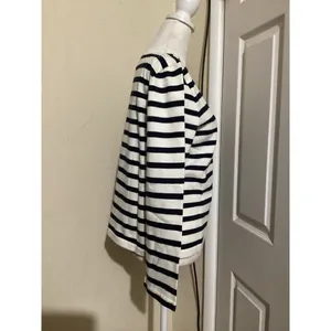 J. Crew Classic Mariner Cloth Boatneck T-Shirt in Stripe Beige Navy Blue S thumbnail 3