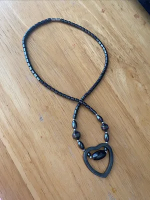 Gunmetal gray hematite stone authentic heart necklace thumbnail 4