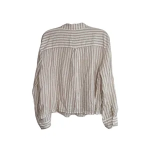Maurices Cropped Striped Button Down Shirt Cream White Linen thumbnail 6
