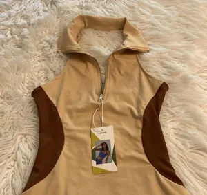 Halara Stylish Tan and Brown Dress size M length 27” bust 26” open back thumbnail 2