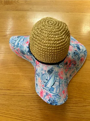 Lilly Pulitzer Sea‎ To Shining Sea Floppy Straw Sun Beach Hat Blue Pink Sailboat thumbnail 7