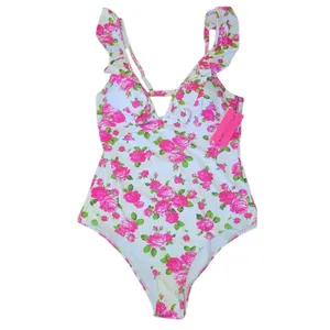 Betsey Johnson One Piece Ruffle Floral Swimsuit Padded Love Always Size XL NWT thumbnail 2
