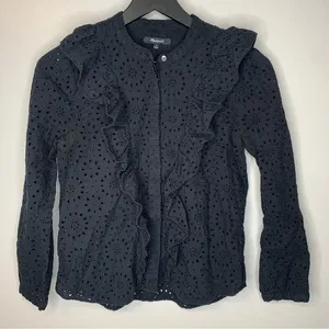 Madewell Black Eyelet Ruffle Front Button Down Shirt Size S‎ thumbnail 2