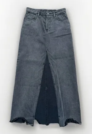 We The Free People Sz 24 Distressed Black Fade Denim Front Slit Midi Skirt EUC‎ thumbnail 1