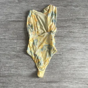Draped Asymmetrical Yellow Floral Tulle bodysuit thumbnail 5