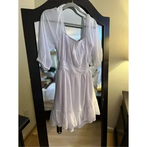 NEW Tie Back Half Lantern Sleeve Dress Ruffle Square Neck 2X White Size XXL thumbnail 6