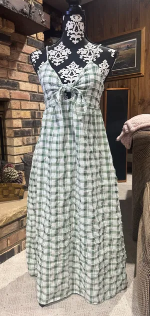 Final Touch White and Green Plaid Maxi Dress thumbnail 1