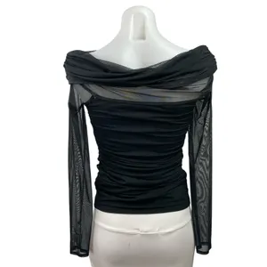 Abercrombie & Fitch Black Mesh Long Sleeve Off The Shoulder Blouse Top Size S thumbnail 3