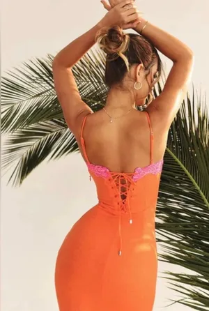 Cherley Orange & Pink Lace Bust Maxi Dress – Size Small thumbnail 4