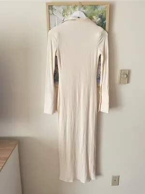 The Line By K Candela Flared Sleeve Maxi Ribbed Zipper Dress Vanilla Medium thumbnail 10