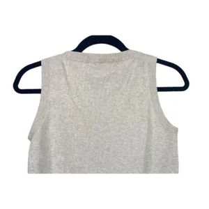 ZARA Sleeveless Cotton Knit Sweater Vest Rib Trim Pullover Lightweight L Cream thumbnail 5