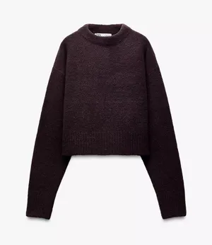 Zara Eggplant Soft knit short sweater thumbnail 1