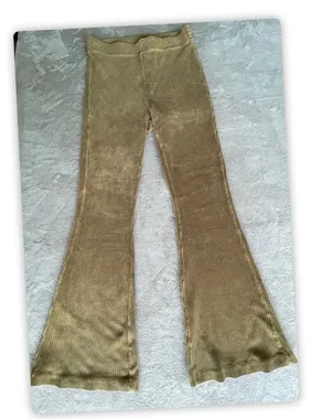 Aerie Corduroy Look Velvet Flare Pants Womens Large Brown Stretch Boho thumbnail 1