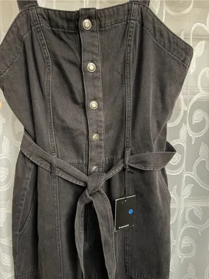OAT New York Size 12 Black Denim Wide Leg Utility Jumpsuit Tie Waist NWT thumbnail 5