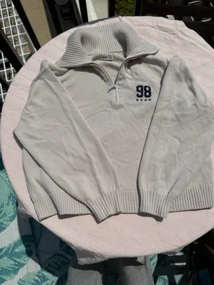 Hollister Cream Half-Zip Turtleneck Sweater with '98' Patch thumbnail 2