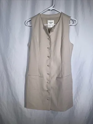 Abercrombie & Fitch Womens Mara Button Front Vest Mini Dress Cream Small thumbnail 2