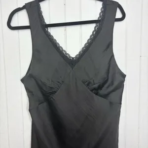 American Eagle Outfitters Black satin Lace Chemise dress‎ Size L thumbnail 3