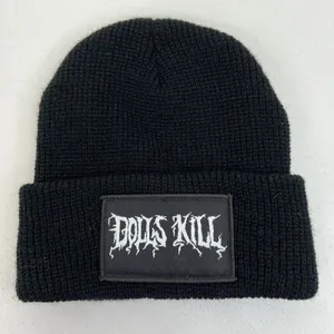 Dolls Kill Knit‎ Beanie Hat Black Goth Punk Lolita Death Metal Spell Out Patch thumbnail 2