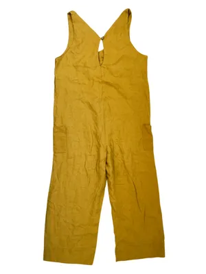 Wear By I Love Jumpsuit Linen V-Neck Sleeveless Mustard Yellow Crop Linen Size M thumbnail 3