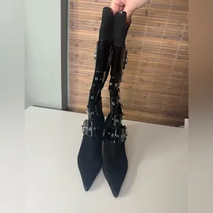 Jeffrey Campbell Seatbelt Black Suede Black Patent Buckle Heel Boots thumbnail 2