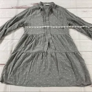 Zara Gray Swiss Dot Long Sleeve V-Neck Tiered Short Casual Dress Size XS thumbnail 11
