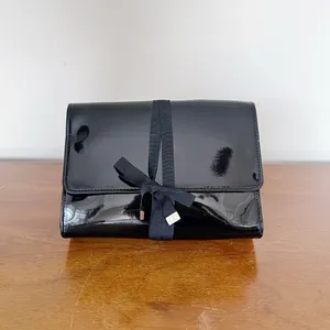 Dior • black patent leather cosmetic bag clutch pouch makeup case ribbon tie thumbnail 5