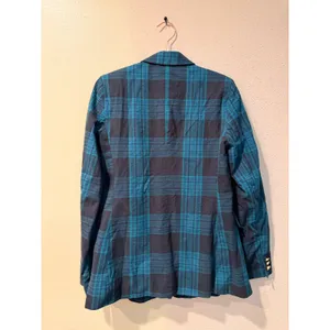 Free Assembly Womens Blazer S Teal Black Plaid Double Breasted Gold Buttons thumbnail 7