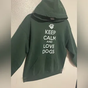 Keep Calm and Love Dogs Hoodie Green Gildan Pullover Sweatshirt Medium thumbnail 4