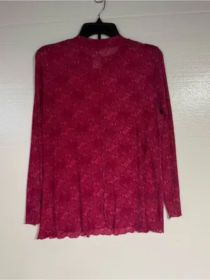 LOGO by Lori Goldstein Shirt M Pink Snakeskin Print Long Sleeve Sheer Textured thumbnail 6
