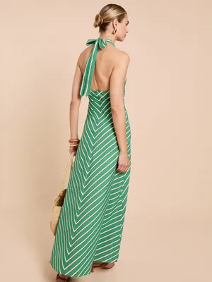Few Moda o.p.t Green Size M Noelle Stretch Cotton Halter Long Striped Maxi Dress thumbnail 4