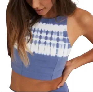 Aerie Offline Blue and White Tie Dye Longline Sports Bra thumbnail 1