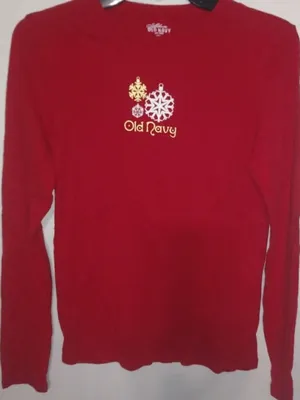 Old Navy M Snowflake Christmas Long Sleeved Top in Red Gold White thumbnail 1