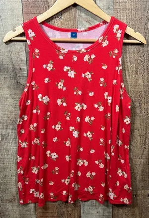 Old Navy Red Floral Luxe Rayon Spandex Sleeveless Tank Top Layering Large L thumbnail 1