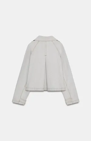 BNWT Zara Blue/Grey Washed Herringbone Jacket  thumbnail 7