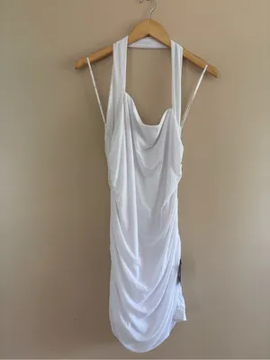 Lulus Attractive Radiance White Mesh Ruched Halter Mini Dress Size XXL Bridal thumbnail 4