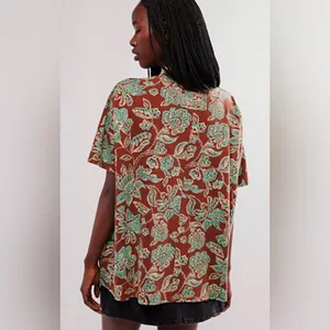 Free People We the Free Nina‎ Floral Printed Tee Brown Green thumbnail 2