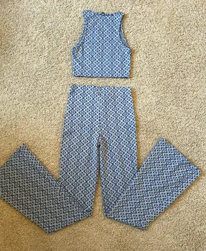 Hollister Social Tourist Blue Boho Western Crop Top Flare Pant Set thumbnail 2