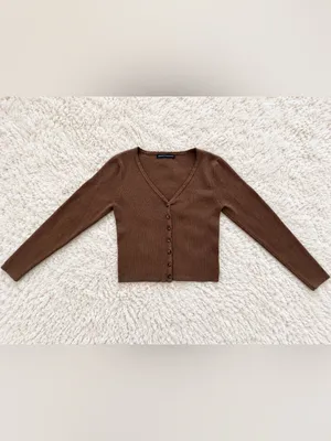 Rare Y2K Brandy Melville Collin Ribbed Cardigan – Brown thumbnail 5
